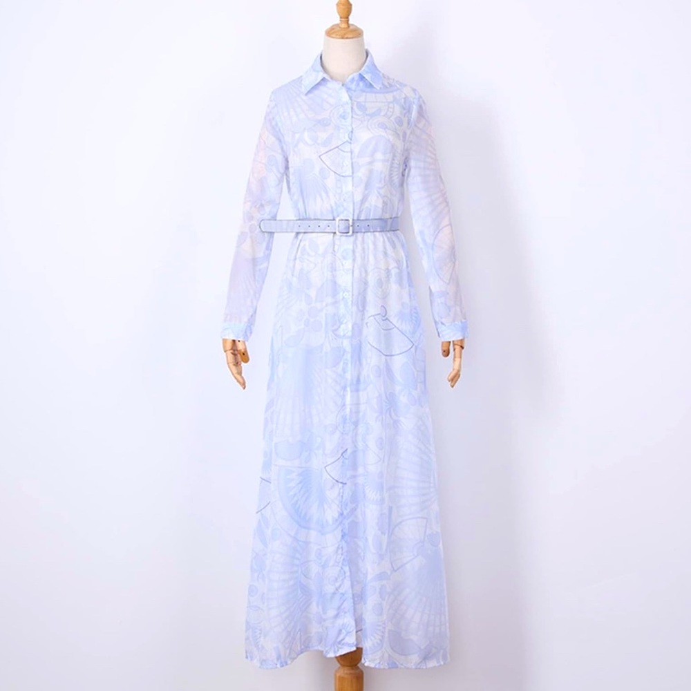Blue and white dress with color maxi button down dress with optional belt